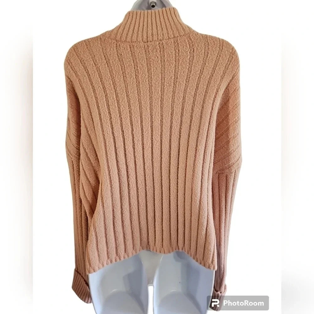 Express Women Medium Sweater Blush Pink Ribbed Knit Mock Neck Elevated Essential - Picture 4 of 6